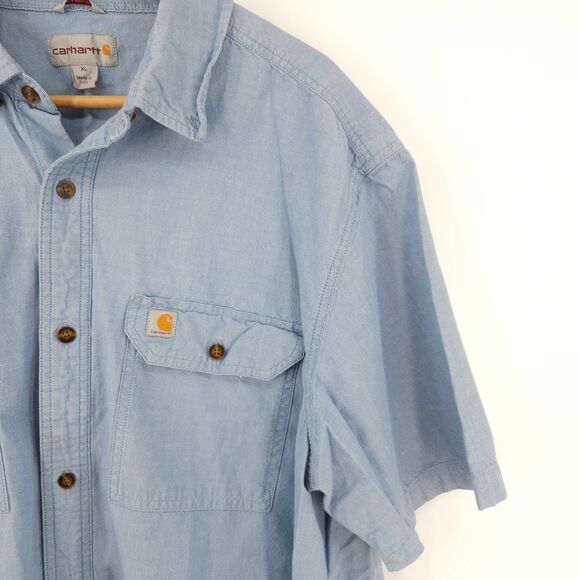Carhartt Button Down Work Shirt Men Size XL Chambray Light Blue  5200 CBL - Picture 6 of 10